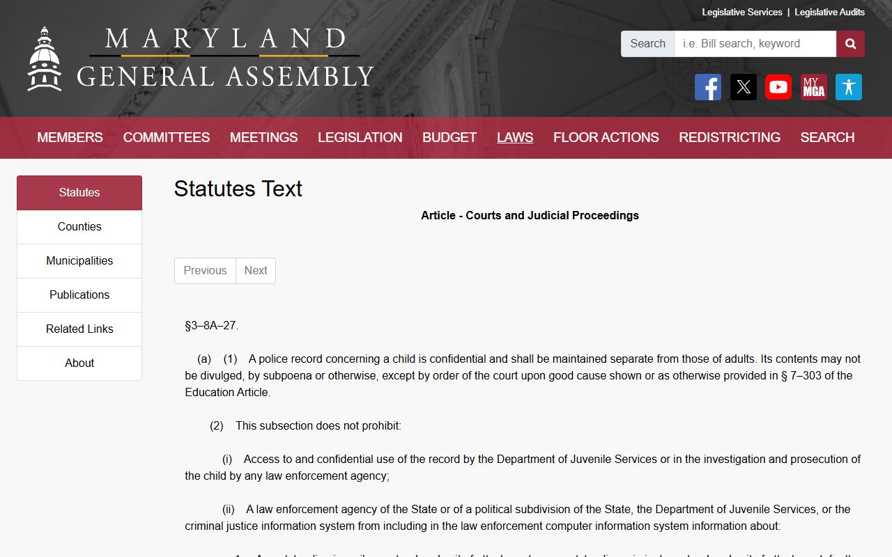 Howard County arrest records juvenile charge confidentiality