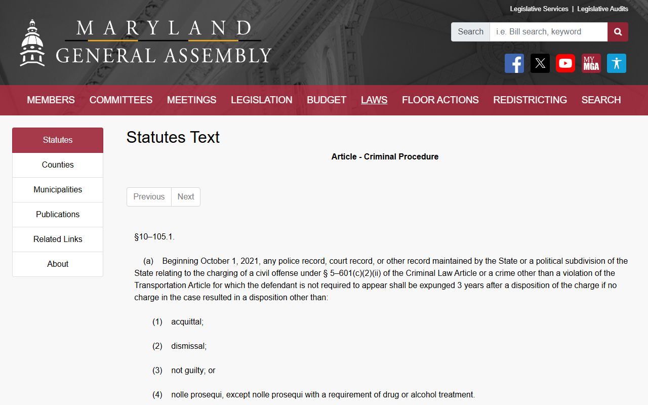 Howard County arrest records automatic expungement charge records