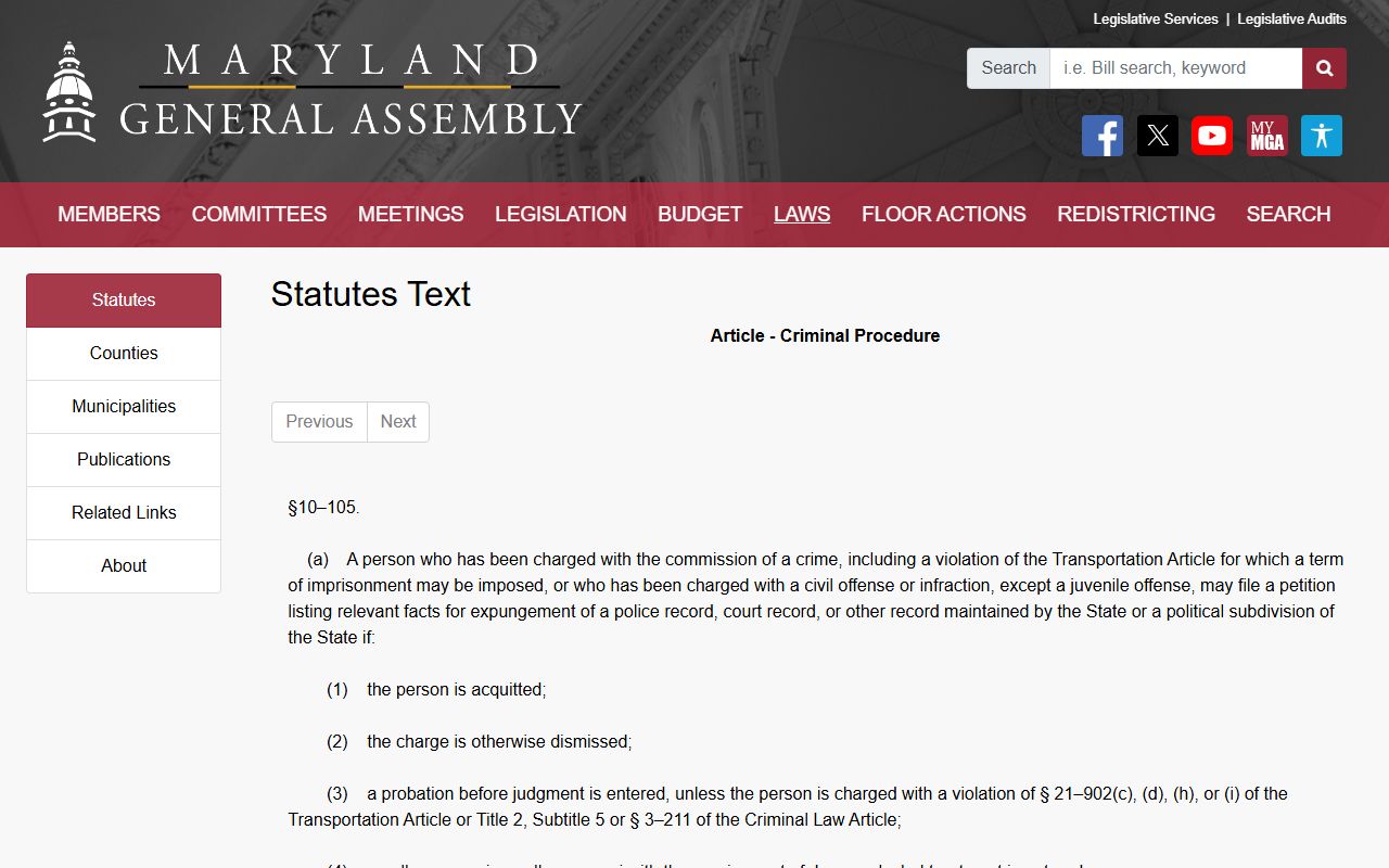 Howard County arrest records court charges expungement statute