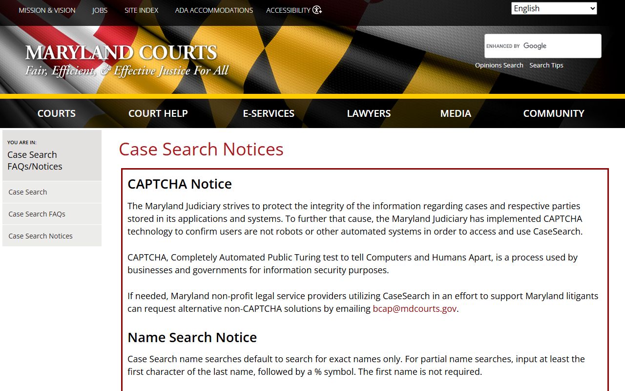 Howard County court records Case Search notice