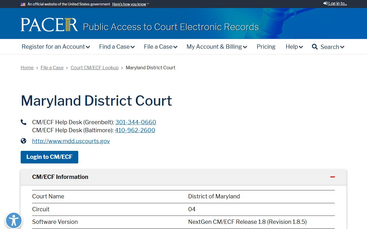 Howard County Circuit Court records federal PACER contrast