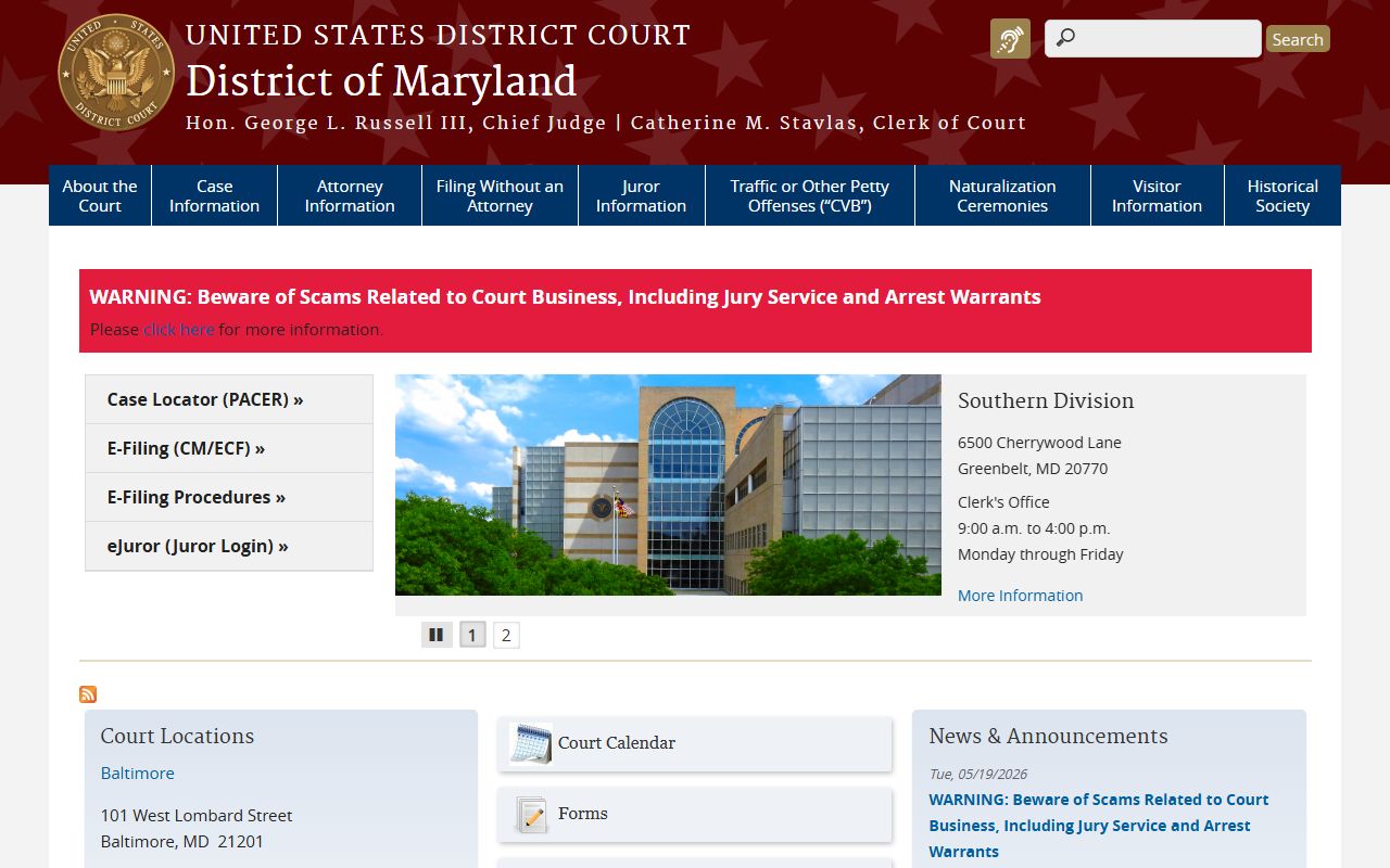 Howard County Circuit Court records and U.S. District Court distinction