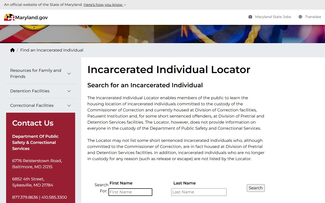 Howard County inmate records Maryland DPSCS locator