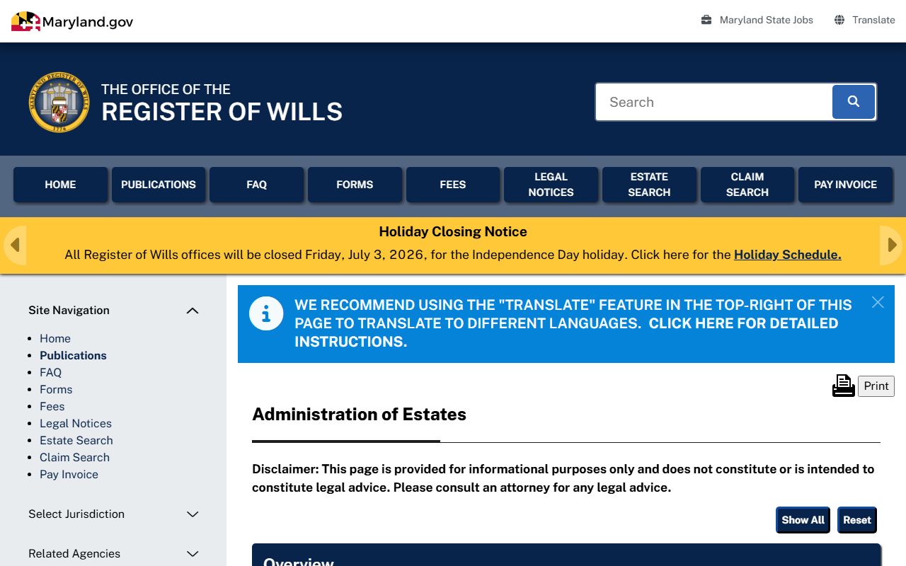 Howard County probate records estate administration guidance