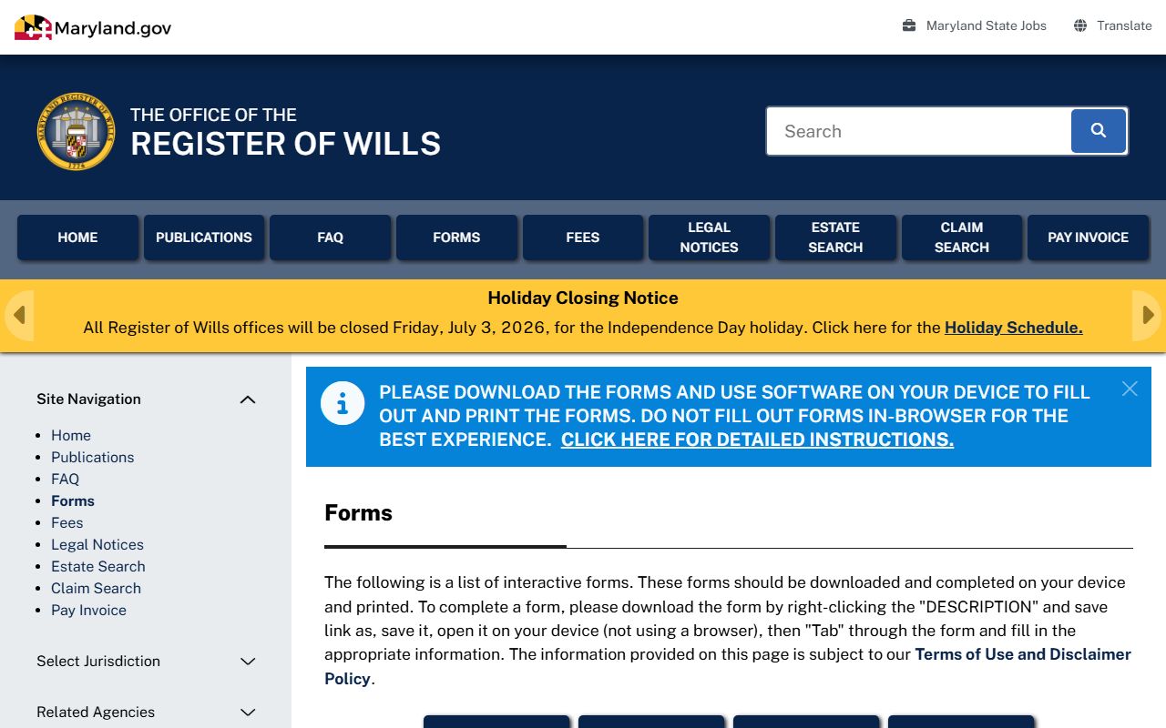 Howard County probate records probate forms