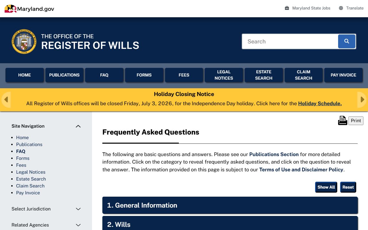 Howard County probate records Register of Wills FAQ