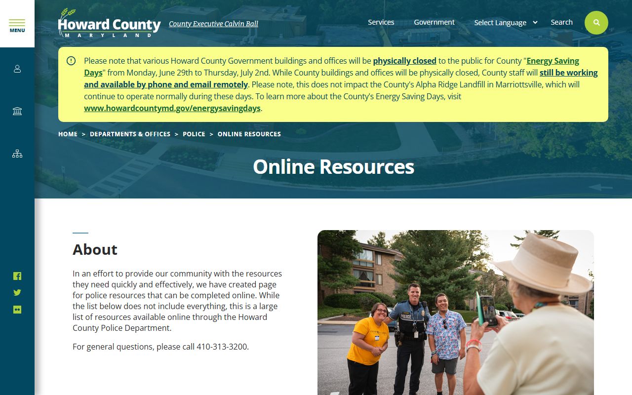 Howard County warrant records police online resources