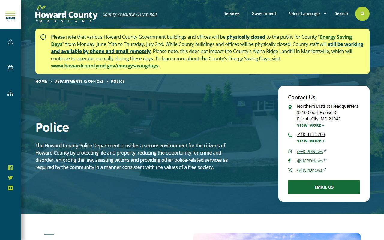 Howard County warrant records police contact page